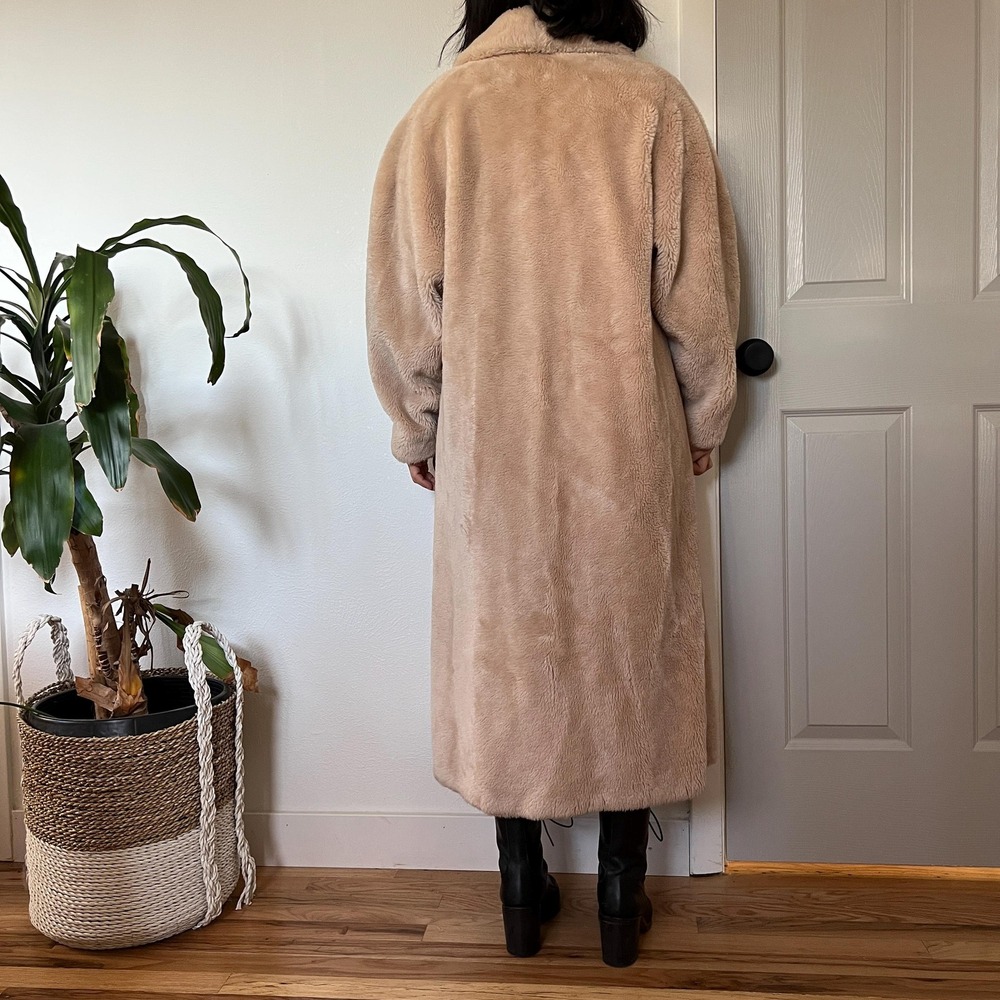 Vintage 50s Beige Faux Fur Swing Coat Old Hollywood Glam L XL - Picture 5 of 13
